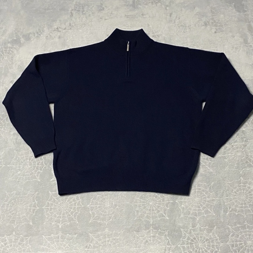 Hathaway Platinum Sweater Mens L Blue Cashmere Silk Mock Neck 1/4 Zip Pullover